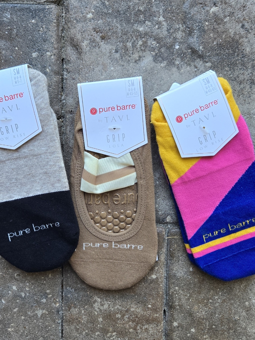 Pure Barre Trio Grip No-Show Socks in Black, Tan, Pink, Yellow, Blue